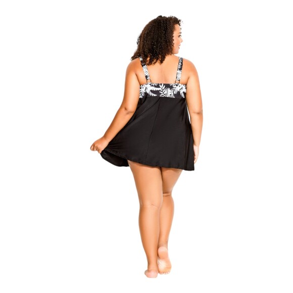 Avenue Foliage Swim Dress Women 18 Black White Adjustable Built-in Bra - Picture 2 of 6